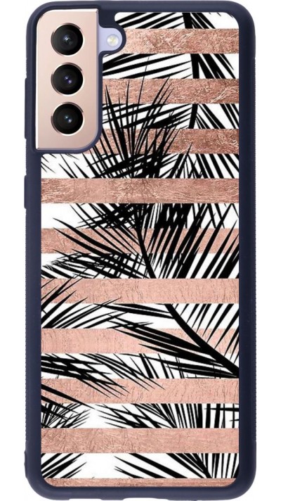 Coque Samsung Galaxy S21+ 5G - Silicone rigide noir Palm trees gold stripes