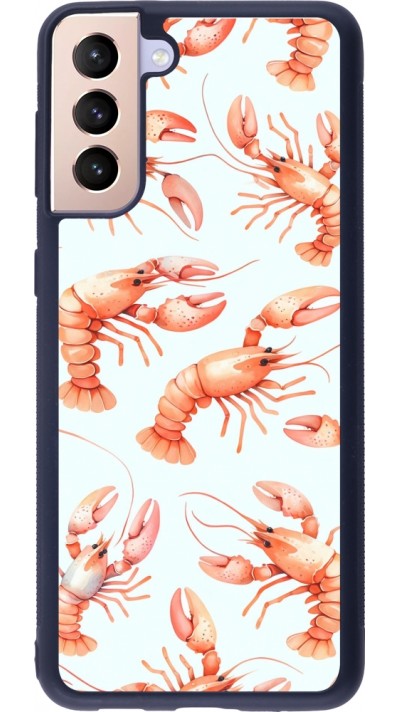 Samsung Galaxy S21+ 5G Case Hülle - Silikon schwarz Muster von pastellfarbenen Hummern