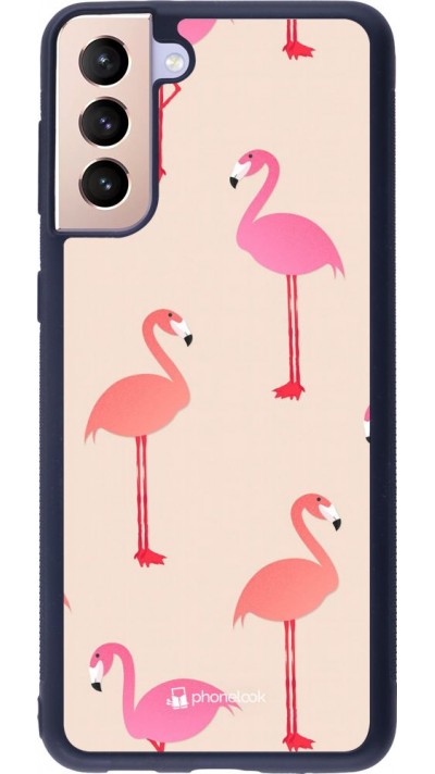 Coque Samsung Galaxy S21+ 5G - Silicone rigide noir Pink Flamingos Pattern