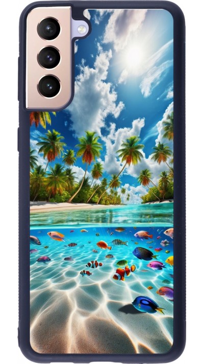 Coque Samsung Galaxy S21+ 5G - Silicone rigide noir Plage Paradis
