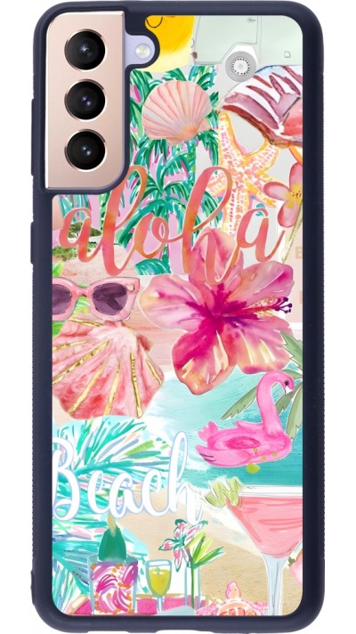 Coque Samsung Galaxy S21+ 5G - Silicone rigide noir Preppy Collage Aloha