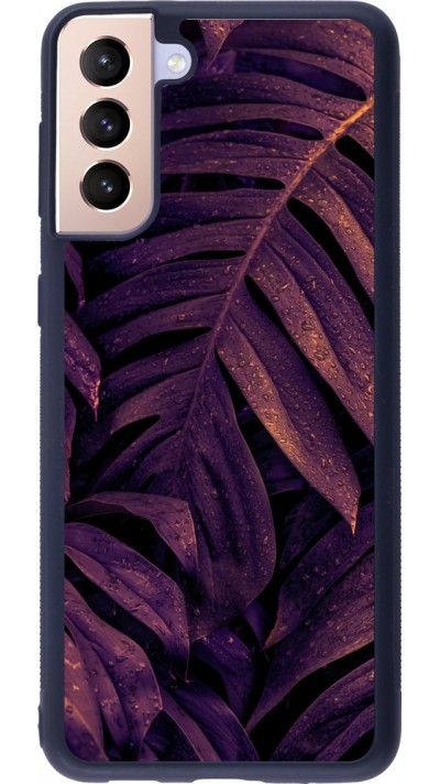 Coque Samsung Galaxy S21+ 5G - Silicone rigide noir Purple Light Leaves