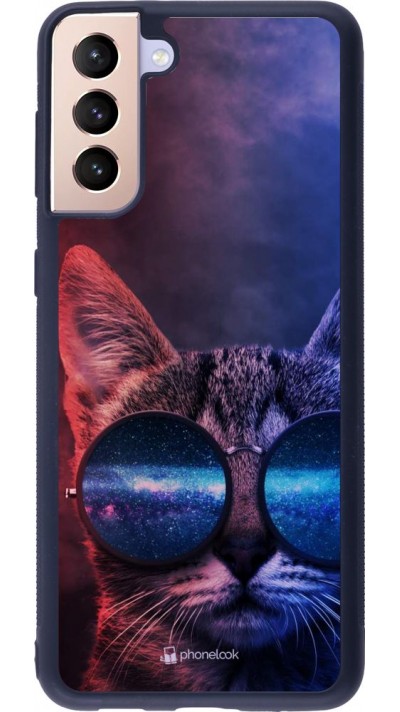 Coque Samsung Galaxy S21+ 5G - Silicone rigide noir Red Blue Cat Glasses
