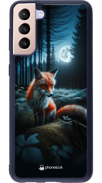 Coque Samsung Galaxy S21+ 5G - Silicone rigide noir Renard lune forêt