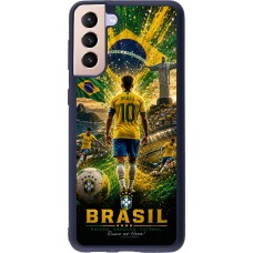 Coque Samsung Galaxy S21+ 5G - Silicone rigide noir Football Brésil splash 2026