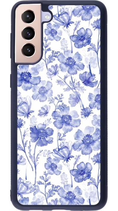 Coque Samsung Galaxy S21+ 5G - Silicone rigide noir Spring 23 watercolor blue flowers