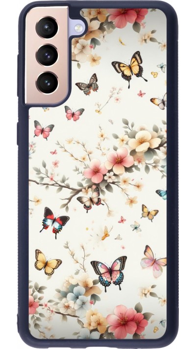 Coque Samsung Galaxy S21+ 5G - Silicone rigide noir Spring 25 Papillons Légers
