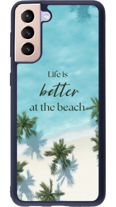 Coque Samsung Galaxy S21+ 5G - Silicone rigide noir Summer 2025 Life is better at the beach