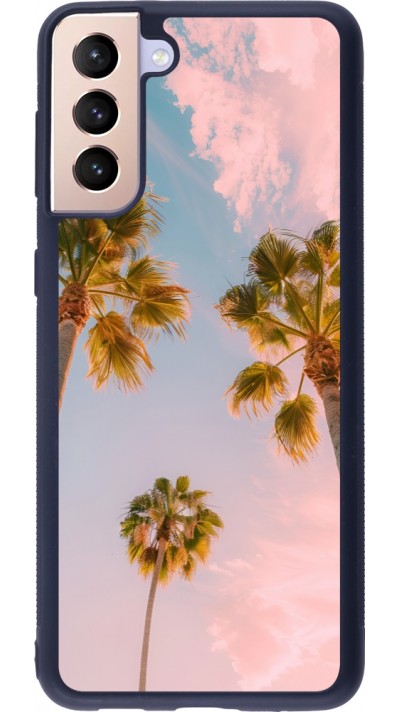 Coque Samsung Galaxy S21+ 5G - Silicone rigide noir Summer 2025 Palmiers