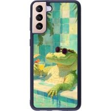 Coque Samsung Galaxy S21+ 5G - Silicone rigide noir Crocodile in the swimming pool Summer 2026