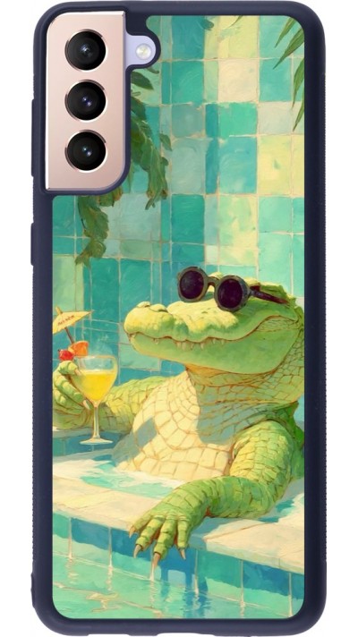 Coque Samsung Galaxy S21+ 5G - Silicone rigide noir Crocodile in the swimming pool Summer 2026