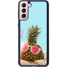 Coque Samsung Galaxy S21+ 5G - Silicone rigide noir Pineapple with glasses Summer 2026