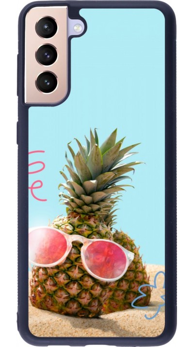 Coque Samsung Galaxy S21+ 5G - Silicone rigide noir Pineapple with glasses Summer 2026