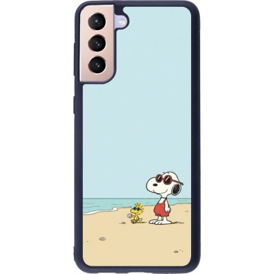 Coque Samsung Galaxy S21+ 5G - Silicone rigide noir Snoopy on the beach Summer 2026