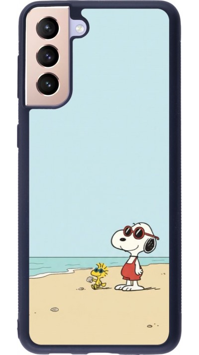 Coque Samsung Galaxy S21+ 5G - Silicone rigide noir Snoopy on the beach Summer 2026