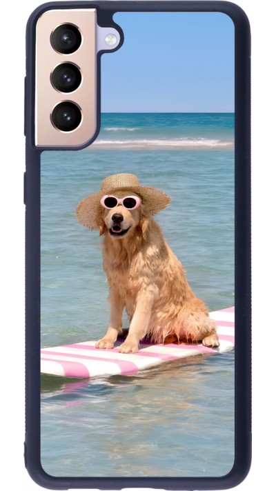 Coque Samsung Galaxy S21+ 5G - Silicone rigide noir Summer Dog on Paddle