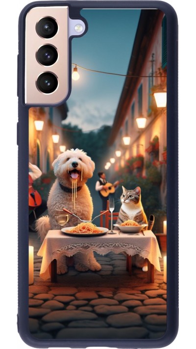 Samsung Galaxy S21+ 5G Case Hülle - Silikon schwarz Valentin 2024 Hund & Katze Kerzenlicht