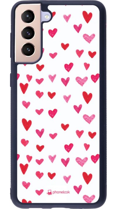 Coque Samsung Galaxy S21+ 5G - Silicone rigide noir Valentine 2022 Many pink hearts