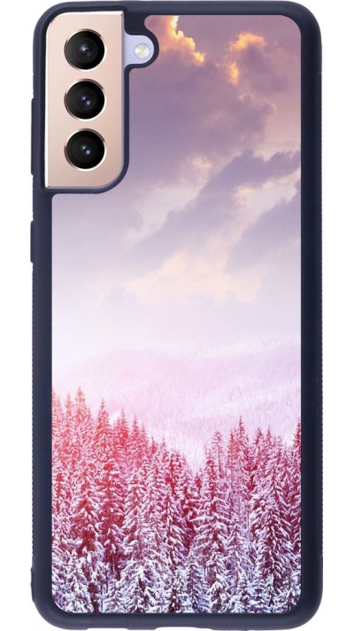 Coque Samsung Galaxy S21+ 5G - Silicone rigide noir Winter 22 Pink Forest