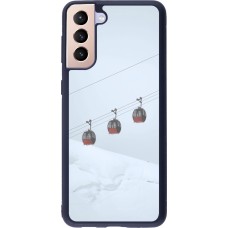 Coque Samsung Galaxy S21+ 5G - Silicone rigide noir Winter 22 ski lift