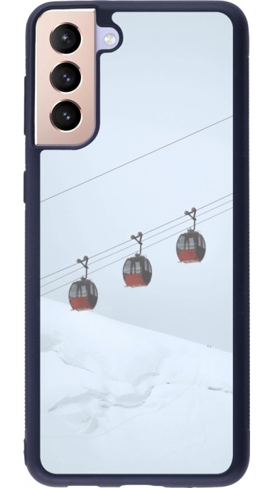 Coque Samsung Galaxy S21+ 5G - Silicone rigide noir Winter 22 ski lift