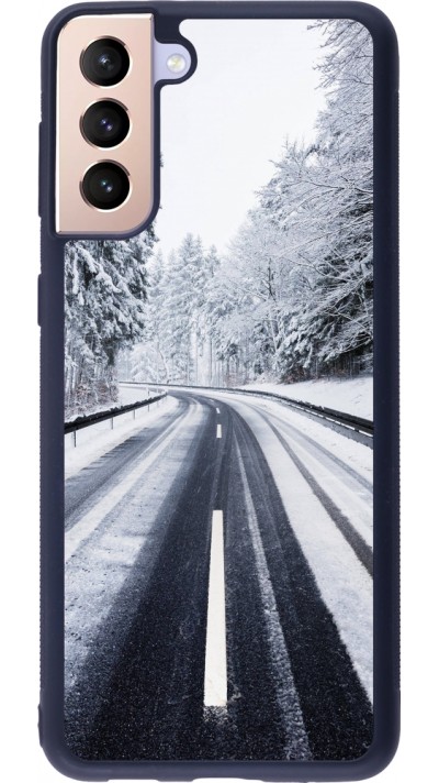 Coque Samsung Galaxy S21+ 5G - Silicone rigide noir Winter 22 Snowy Road
