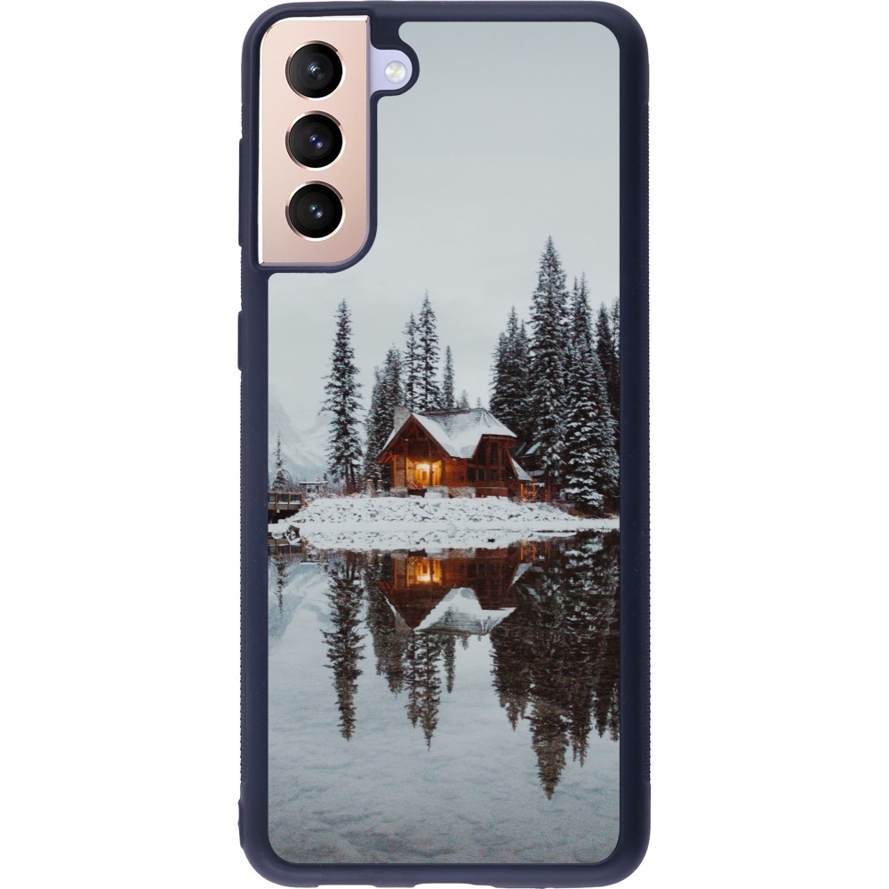 Coque Samsung Galaxy S21+ 5G - Silicone rigide noir Winter 25 Winter house forest afternoon