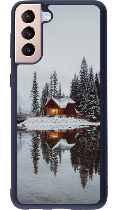 Coque Samsung Galaxy S21+ 5G - Silicone rigide noir Winter 25 Winter house forest afternoon