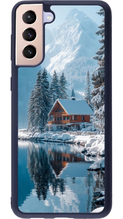 Coque Samsung Galaxy S21+ 5G - Silicone rigide noir Winter 25 Winter house forest day