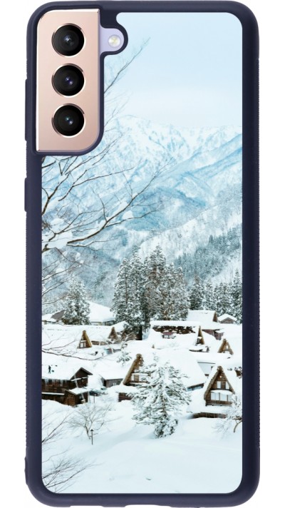 Coque Samsung Galaxy S21+ 5G - Silicone rigide noir Winter 25 Winter snowy landscape