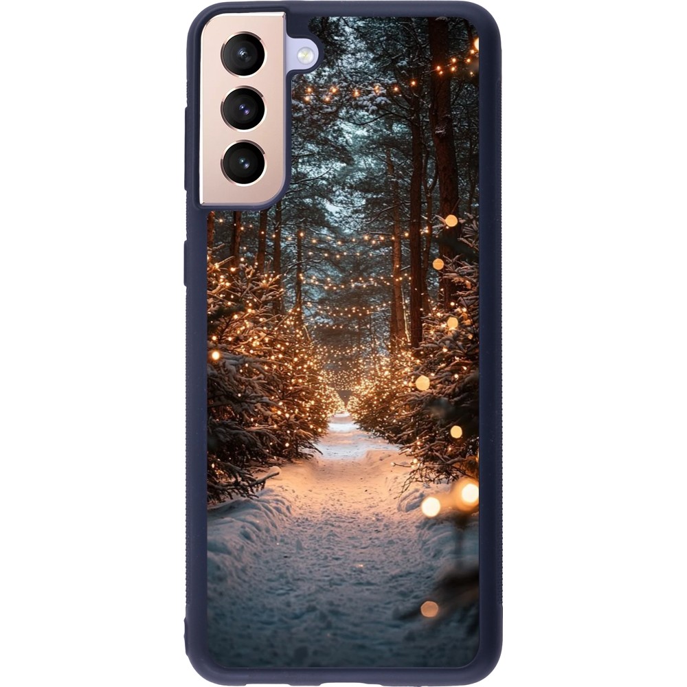 Coque Samsung Galaxy S21+ 5G - Silicone rigide noir Winter 25 Winter snowy road
