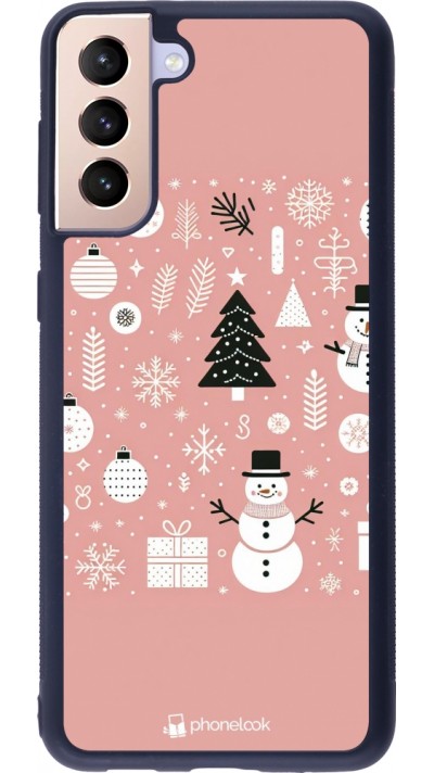Coque Samsung Galaxy S21+ 5G - Silicone rigide noir Noël 2024 Rose Snowman Christmas