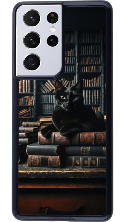 Samsung Galaxy S21 Ultra 5G Case Hülle - Katze Bücher dunkel