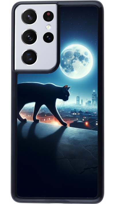 Coque Samsung Galaxy S21 Ultra 5G - Chat noir sous la pleine lune