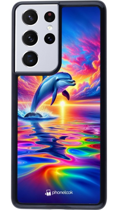 Coque Samsung Galaxy S21 Ultra 5G - Dauphin arc-en-ciel heureux