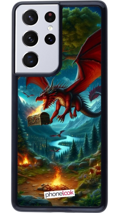 Samsung Galaxy S21 Ultra 5G Case Hülle - Drache Fliegend Wald Schatz