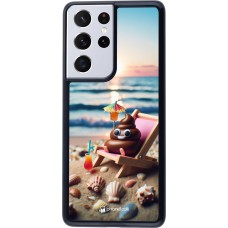 Samsung Galaxy S21 Ultra 5G Case Hülle - Kackhaufen Emoji auf Liegestuhl