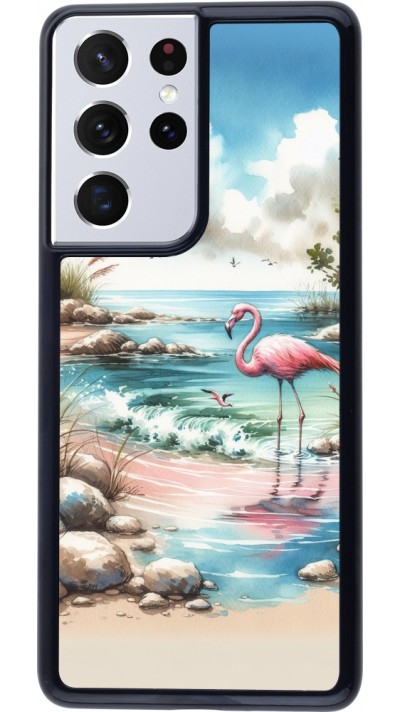 Coque Samsung Galaxy S21 Ultra 5G - Flamant rose aquarelle