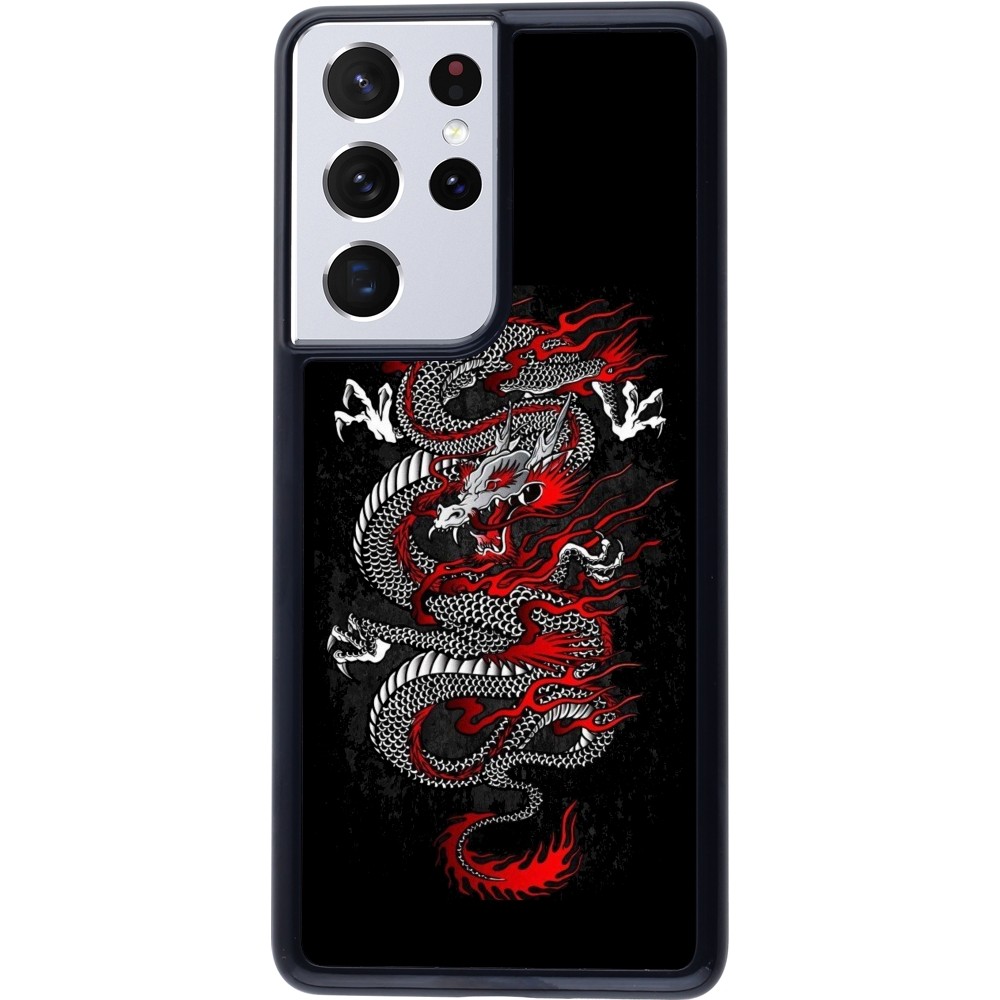 Samsung Galaxy S21 Ultra 5G Case Hülle - Japanese style Dragon Tattoo Red Black