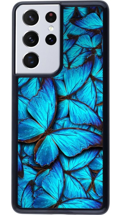 Coque Samsung Galaxy S21 Ultra 5G - Papillon - Bleu