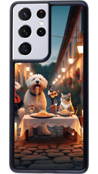 Coque Samsung Galaxy S21 Ultra 5G - Valentine 2024 Dog & Cat Candlelight
