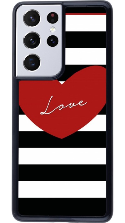 Coque Samsung Galaxy S21 Ultra 5G - Valentine 2023 heart black and white lines