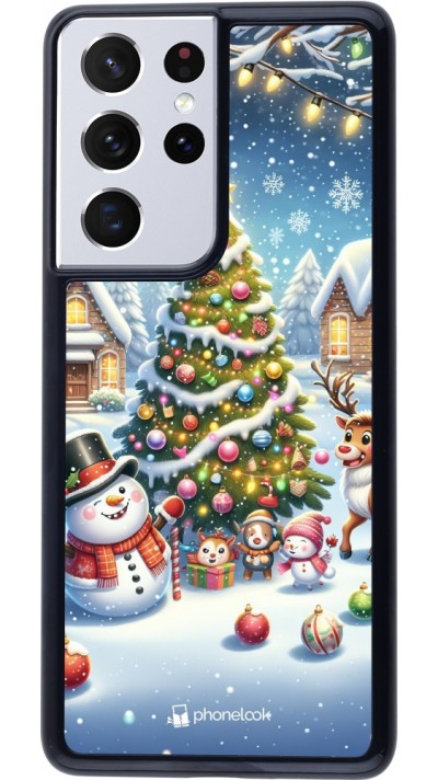Coque Samsung Galaxy S21 Ultra 5G - Noël 2023 bonhomme de neige et sapin