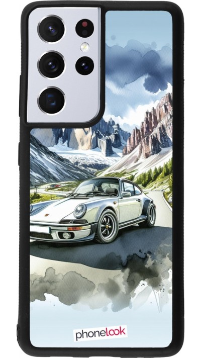 Coque Samsung Galaxy S21 Ultra 5G - Silicone rigide noir Porsche 911 Mountain Watercolor
