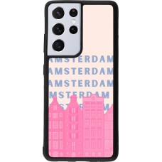 Coque Samsung Galaxy S21 Ultra 5G - Silicone rigide noir Amsterdam Pink Print