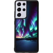 Coque Samsung Galaxy S21 Ultra 5G - Silicone rigide noir Aurore Boréale Étincelante