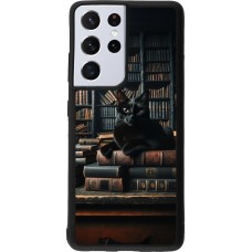 Samsung Galaxy S21 Ultra 5G Case Hülle - Silikon schwarz Katze Bücher dunkel