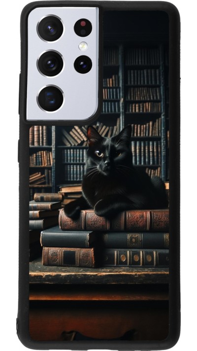 Samsung Galaxy S21 Ultra 5G Case Hülle - Silikon schwarz Katze Bücher dunkel
