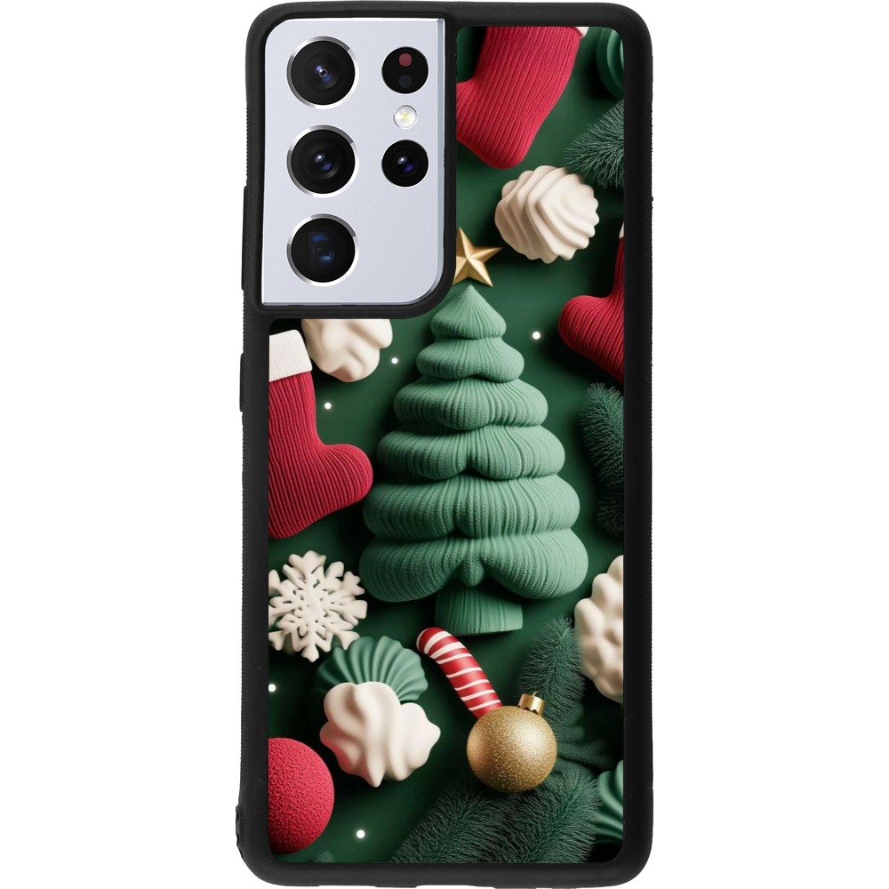 Coque Samsung Galaxy S21 Ultra 5G - Silicone rigide noir Christmas 25 Christmas textiles