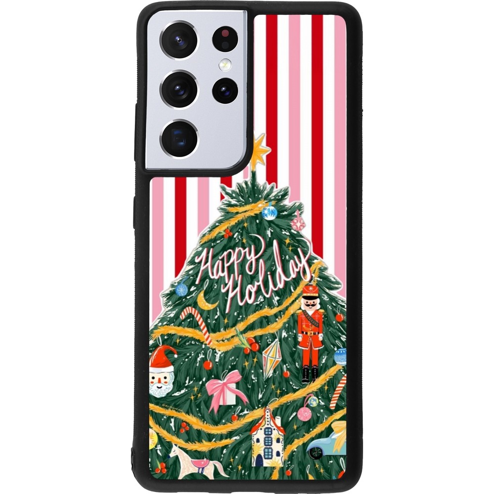 Coque Samsung Galaxy S21 Ultra 5G - Silicone rigide noir Christmas 25 Happy Holiday